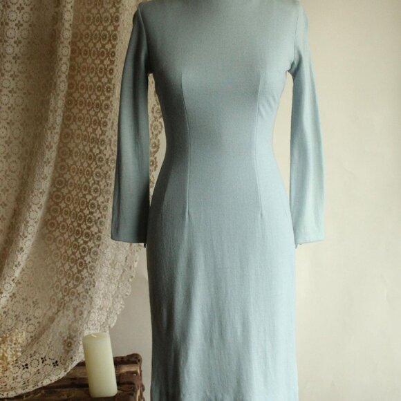 Vintage 1960s Wiggle Dress, Jonathan Logan Blue Wool Dress, Chumley Sportswear - Picture 2 of 13